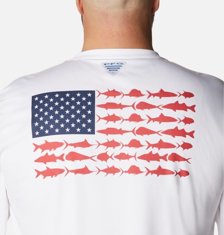 Hanorace Columbia PFG Terminal Tackle Fish Flag Long Sleeve Barbati Albi | Plus Size HL0ZS9AMQ